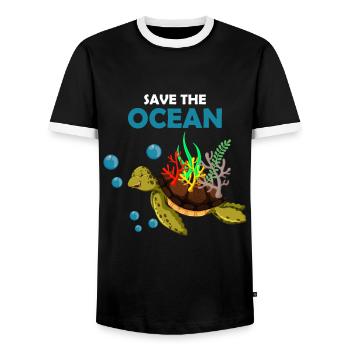 Turtle climate change - Men's Ringer Shirt - black/white - Front - AI Model Female 172 light (172cm) & AI Model Male 178 light (178cm)
