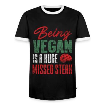 Grilling steak - Men's Ringer Shirt - black/white - Front - AI Model Female 172 light (172cm) & AI Model Male 178 light (178cm)