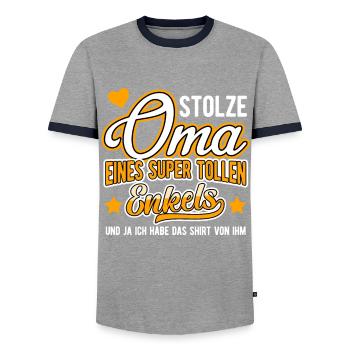Geschenk für Oma von Enkel - Männer Kontrast-T-Shirt - Grau/Navy  - Vorne - AI Model Female 172 light (172cm) & AI Model Male 178 light (178cm)