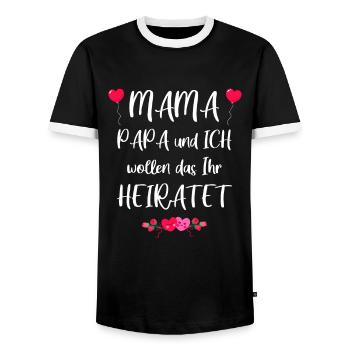 Mama wollen wir Papa heiraten? | Heiratsantrag - Männer Kontrast-T-Shirt - Schwarz/Weiß - Vorne - AI Model Female 172 light (172cm) & AI Model Male 178 light (178cm)