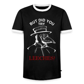 Plague Doctor Plague Doctor Black Dead Leech - Men's Ringer Shirt - black/white - Front - AI Model Female 172 light (172cm) & AI Model Male 178 light (178cm)