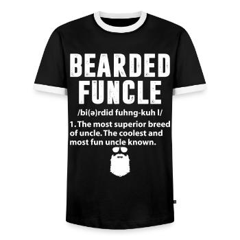 Bearded Funcle Funny Uncle Definition Sarcasm - Men's Ringer Shirt - black/white - Front - AI Model Female 172 light (172cm) & AI Model Male 178 light (178cm)