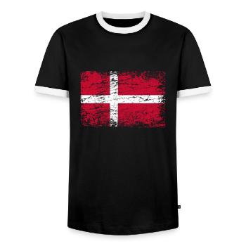 Danemark drapeau danois drapeau utilisé look - T-shirt contrasté Homme - noir/blanc - Devant - AI Model Female 172 light (172cm) & AI Model Male 178 light (178cm)