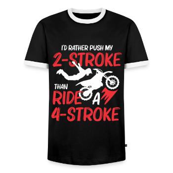 2 stroke MX Motocross Dirtbike Supercross - Men's Ringer Shirt - black/white - Front - AI Model Female 172 light (172cm) & AI Model Male 178 light (178cm)