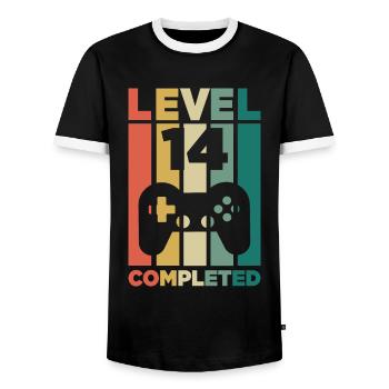 14th birthday gamer level 14 gift - Men's Ringer Shirt - black/white - Front - AI Model Female 172 light (172cm) & AI Model Male 178 light (178cm)