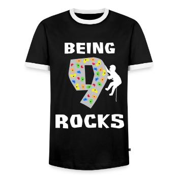 Being 9 Rocks - Rock Climbing 9th Birthday Gift - Men's Ringer Shirt - black/white - Front - AI Model Female 172 light (172cm) & AI Model Male 178 light (178cm)