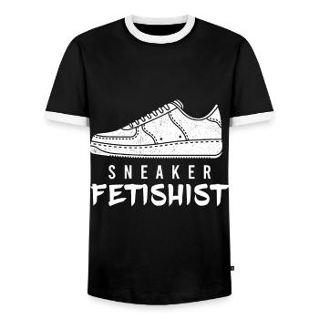 Fétichiste des baskets, cadeau de chaussures de sport - T-shirt contrasté Homme - noir/blanc - Devant - AI Model Female 172 light (172cm) & AI Model Male 178 light (178cm)