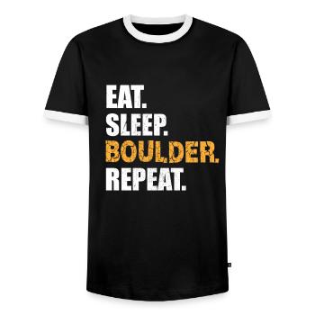 EAT SLEEP BOULDER REPEAT Climbing Climbing Wall - Men's Ringer Shirt - black/white - Front - AI Model Female 172 light (172cm) & AI Model Male 178 light (178cm)