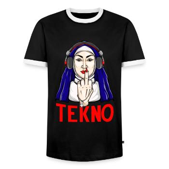 Tekno Underground nun middle finger techno - Men's Ringer Shirt - black/white - Front - AI Model Female 172 light (172cm) & AI Model Male 178 light (178cm)