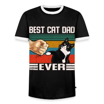Best Cat Dad Ever Black cat best cat dad - Men's Ringer Shirt - black/white - Front - AI Model Female 172 light (172cm) & AI Model Male 178 light (178cm)