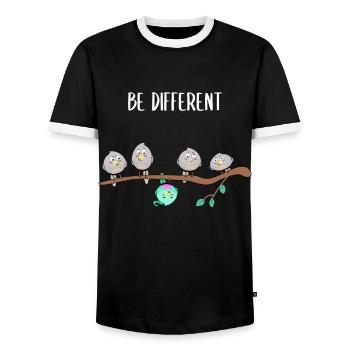 Bird - Be Different Funny Saying Conformity - Men's Ringer Shirt - black/white - Front - AI Model Female 172 light (172cm) & AI Model Male 178 light (178cm)