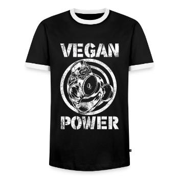 Vegan Gorilla Dumbbell Fitness Gym Power - Men's Ringer Shirt - black/white - Front - AI Model Female 172 light (172cm) & AI Model Male 178 light (178cm)
