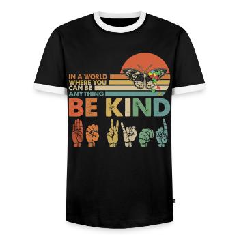 In A World Where You Can Be Anything Be Kind - Männer Kontrast-T-Shirt - Schwarz/Weiß - Vorne - AI Model Female 172 light (172cm) & AI Model Male 178 light (178cm)