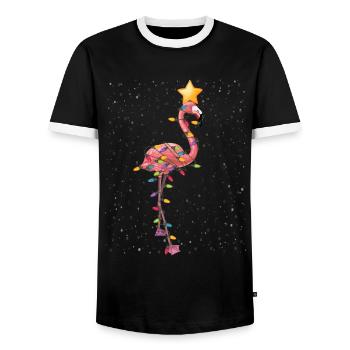 Flamingo Christmas Ornaments Tree Funny Sarcasm - Men's Ringer Shirt - black/white - Front - AI Model Female 172 light (172cm) & AI Model Male 178 light (178cm)
