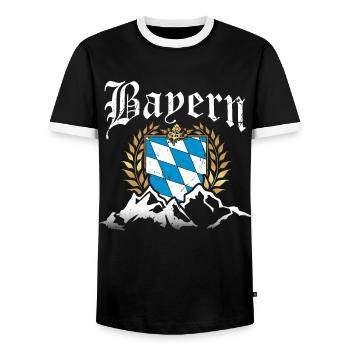 Freistaat Bayern Retro Berge Wappen Fahne Flagge - Männer Kontrast-T-Shirt - Schwarz/Weiß - Vorne - AI Model Female 172 light (172cm) & AI Model Male 178 light (178cm)