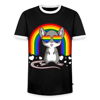 Gay Pride Mouse LGBT Rainbow - Men's Ringer Shirt - black/white - Front - AI Model Female 172 light (172cm) & AI Model Male 178 light (178cm)
