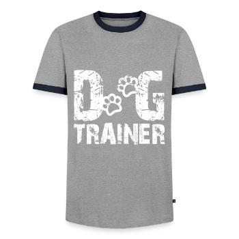 Dog trainer - Men's Ringer Shirt - grey/navy  - Front - AI Model Female 172 light (172cm) & AI Model Male 178 light (178cm)
