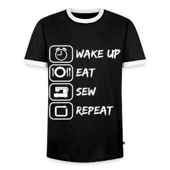 Wake up eat sew repeat sewing as a hobby - Men's Ringer Shirt - black/white - Front - AI Model Female 172 light (172cm) & AI Model Male 178 light (178cm)