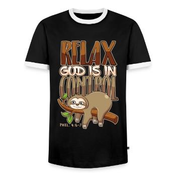 Gott hat alles unter Kontrolle Christentum Bibel - Männer Kontrast-T-Shirt - Schwarz/Weiß - Vorne - AI Model Female 172 light (172cm) & AI Model Male 178 light (178cm)
