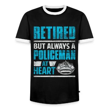Retraite d'un policier retraité - T-shirt contrasté Homme - noir/blanc - Devant - AI Model Female 172 light (172cm) & AI Model Male 178 light (178cm)