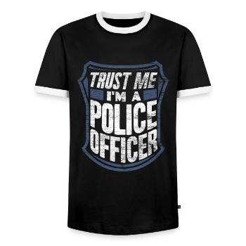 Police officer - Men's Ringer Shirt - black/white - Front - AI Model Female 172 light (172cm) & AI Model Male 178 light (178cm)