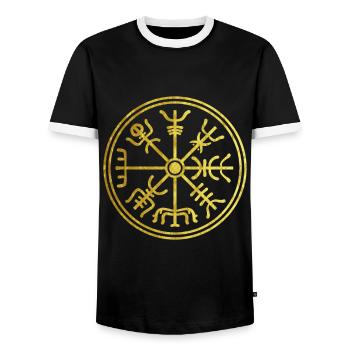 Wikinger Kompass Nordisches vintage Gold Design - Männer Kontrast-T-Shirt - Schwarz/Weiß - Vorne - AI Model Female 172 light (172cm) & AI Model Male 178 light (178cm)