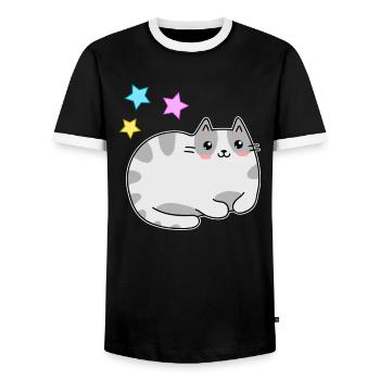 Mignon chat et étoiles kawaii - kawaii - T-shirt contrasté Homme - noir/blanc - Devant - AI Model Female 172 light (172cm) & AI Model Male 178 light (178cm)