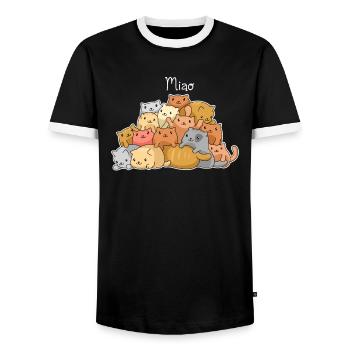 Tas de chats mignons dans un style kawaii - kawaii - T-shirt contrasté Homme - noir/blanc - Devant - AI Model Female 172 light (172cm) & AI Model Male 178 light (178cm)