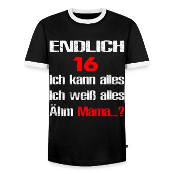 16.Geburtstag Geschenkidee Level 16 - Männer Kontrast-T-Shirt - Schwarz/Weiß - Vorne - AI Model Female 172 light (172cm) & AI Model Male 178 light (178cm)