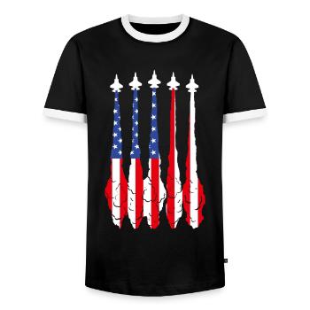 American Flag USA Airplane Jet Fighter 4th July Pa - Männer Kontrast-T-Shirt - Schwarz/Weiß - Vorne - AI Model Female 172 light (172cm) & AI Model Male 178 light (178cm)