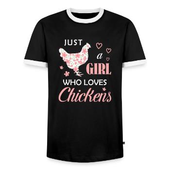 Juste une fille qui aime les poulets Poulet Fleurs loin - T-shirt contrasté Homme - noir/blanc - Devant - AI Model Female 172 light (172cm) & AI Model Male 178 light (178cm)