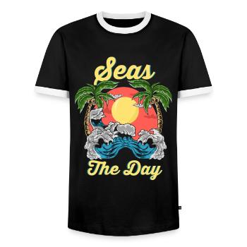 Seas the day - Männer Kontrast-T-Shirt - Schwarz/Weiß - Vorne - AI Model Female 172 light (172cm) & AI Model Male 178 light (178cm)