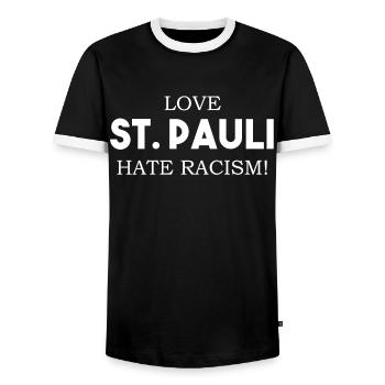 Love St. Pauli Hate Racism Paulianer Geschenk HH - Männer Kontrast-T-Shirt - Schwarz/Weiß - Vorne - AI Model Female 172 light (172cm) & AI Model Male 178 light (178cm)