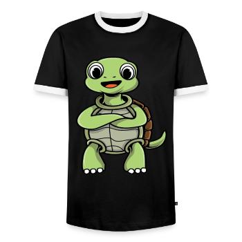 turtle - Men's Ringer Shirt - black/white - Front - AI Model Female 172 light (172cm) & AI Model Male 178 light (178cm)