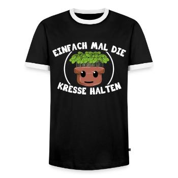 Einfach mal die Kresse halten - Männer Kontrast-T-Shirt - Schwarz/Weiß - Vorne - AI Model Female 172 light (172cm) & AI Model Male 178 light (178cm)