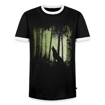 Forest Howling Wolf Silhouette - Men's Ringer Shirt - black/white - Front - AI Model Female 172 light (172cm) & AI Model Male 178 light (178cm)