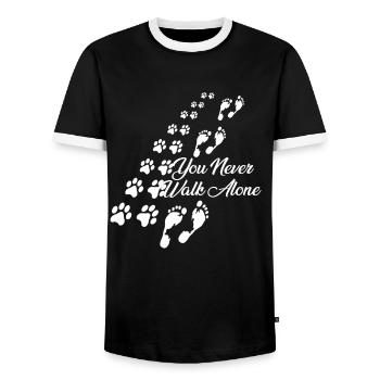 You never walk alone dog dog lover gift - Men's Ringer Shirt - black/white - Front - AI Model Female 172 light (172cm) & AI Model Male 178 light (178cm)