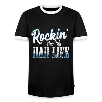 Rock Papa Rock und Roll Vatertag Geschenk Gitarren - Männer Kontrast-T-Shirt - Schwarz/Weiß - Vorne - AI Model Female 172 light (172cm) & AI Model Male 178 light (178cm)