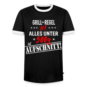 Grill-Regel #1 alles unter 500g ist Aufschnitt - Männer Kontrast-T-Shirt - Schwarz/Weiß - Vorne - AI Model Female 172 light (172cm) & AI Model Male 178 light (178cm)