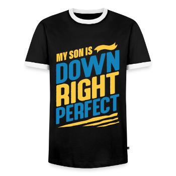 Down syndrome trisomy 21 - Men's Ringer Shirt - black/white - Front - AI Model Female 172 light (172cm) & AI Model Male 178 light (178cm)