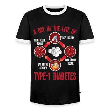 Typ 1 Diabetes Unterstützung T1D Diabetiker - Männer Kontrast-T-Shirt - Schwarz/Weiß - Vorne - AI Model Female 172 light (172cm) & AI Model Male 178 light (178cm)