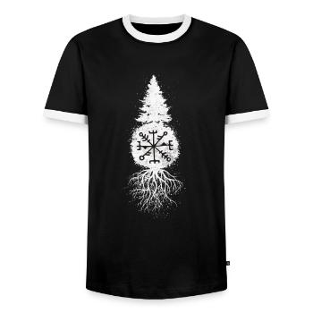 Viking Compass, Vegvisir, Rune Gift Idea - Men's Ringer Shirt - black/white - Front - AI Model Female 172 light (172cm) & AI Model Male 178 light (178cm)