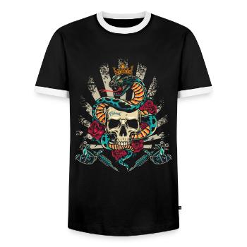 Snake Skull Rose Skull - Men's Ringer Shirt - black/white - Front - AI Model Female 172 light (172cm) & AI Model Male 178 light (178cm)