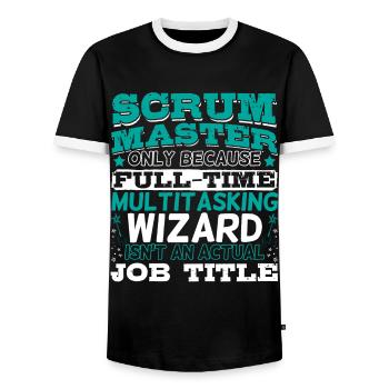 Scrum Master & Full Time Wizard - Men's Ringer Shirt - black/white - Front - AI Model Female 172 light (172cm) & AI Model Male 178 light (178cm)