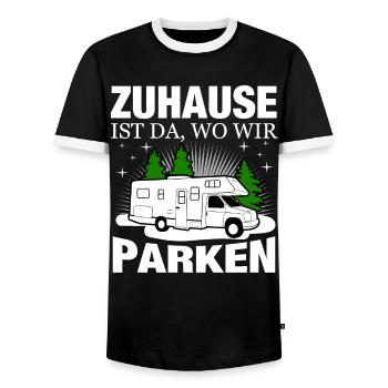 Camping Spruch Lustig Wohnwagen Wohnmobil Outdoor - Männer Kontrast-T-Shirt - Schwarz/Weiß - Vorne - AI Model Female 172 light (172cm) & AI Model Male 178 light (178cm)