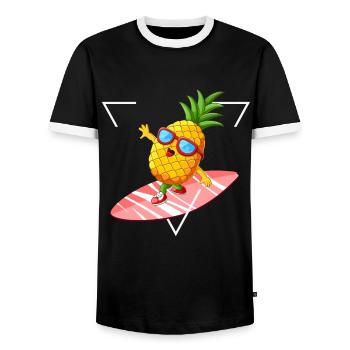 Vacances d'été heureux sentiment soleil de planche de surf ananas - T-shirt contrasté Homme - noir/blanc - Devant - AI Model Female 172 light (172cm) & AI Model Male 178 light (178cm)