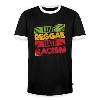 Love Reggae Hate Racism Stolzes Ragga Geschenk - Männer Kontrast-T-Shirt - Schwarz/Weiß - Vorne - AI Model Female 172 light (172cm) & AI Model Male 178 light (178cm)