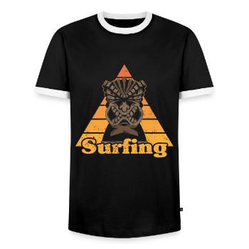 Surfing surfing Hawaii Tiki surfing gift - Men's Ringer Shirt - black/white - Front - AI Model Female 172 light (172cm) & AI Model Male 178 light (178cm)