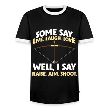 Lustiger Bogenschütze Ziel Bogenschießen - Männer Kontrast-T-Shirt - Schwarz/Weiß - Vorne - AI Model Female 172 light (172cm) & AI Model Male 178 light (178cm)