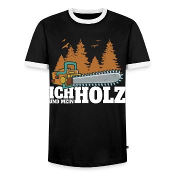 ich und mein Holz - Kettensägen Holz Holzfäller - Männer Kontrast-T-Shirt - Schwarz/Weiß - Vorne - AI Model Female 172 light (172cm) & AI Model Male 178 light (178cm)